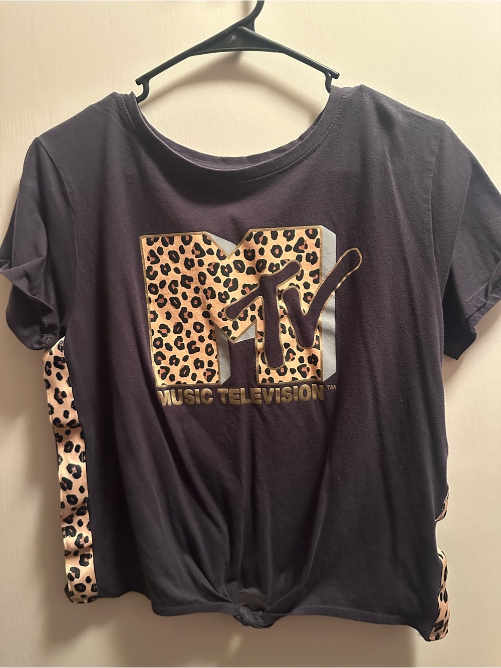 MTV Leopard Logo Tie-Front Graphic Tee